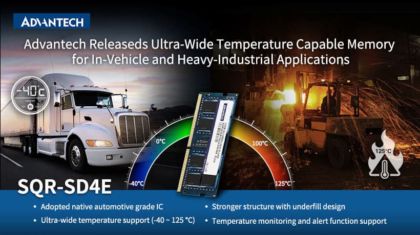 Advantech ra mắt bộ nhớ RAM hỗ trợ dải nhiệt độ hoạt động siêu rộng dành cho các ứng dụng trên xe và công nghiệp nặng